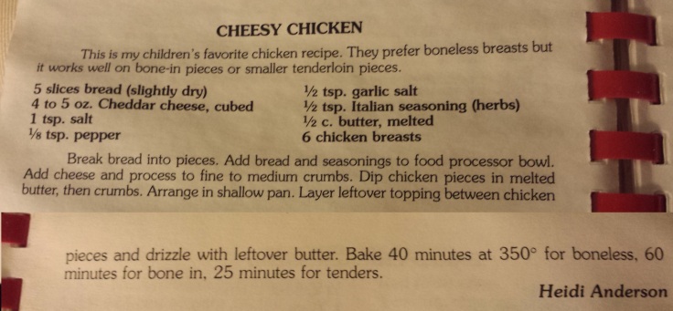 Cheesy Chicken Recipe from the Normandy Church Cookbook.